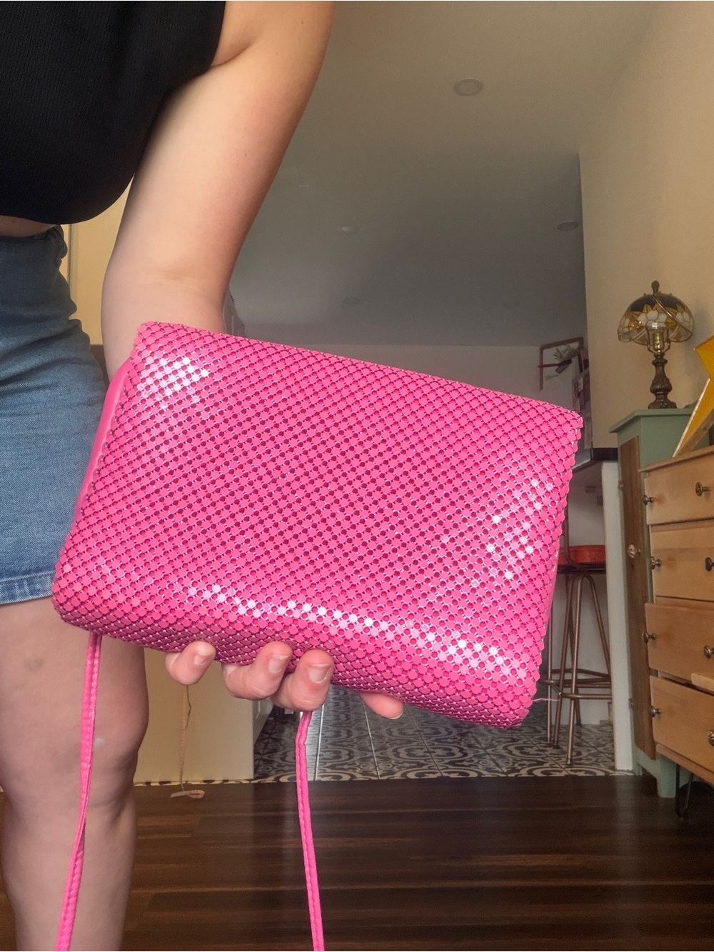Vintage Pink chain metal Women's Crossbody Bag - Picture 6 of 8